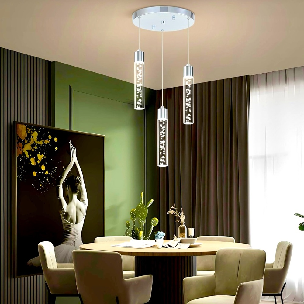 3 Light LED Cylinder Crystal Bubbles Chandelier